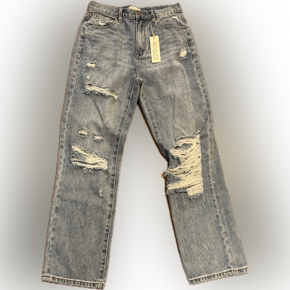 Roolee Blue Jeans Distressed Size Medium New with tags faded ripped boho concert